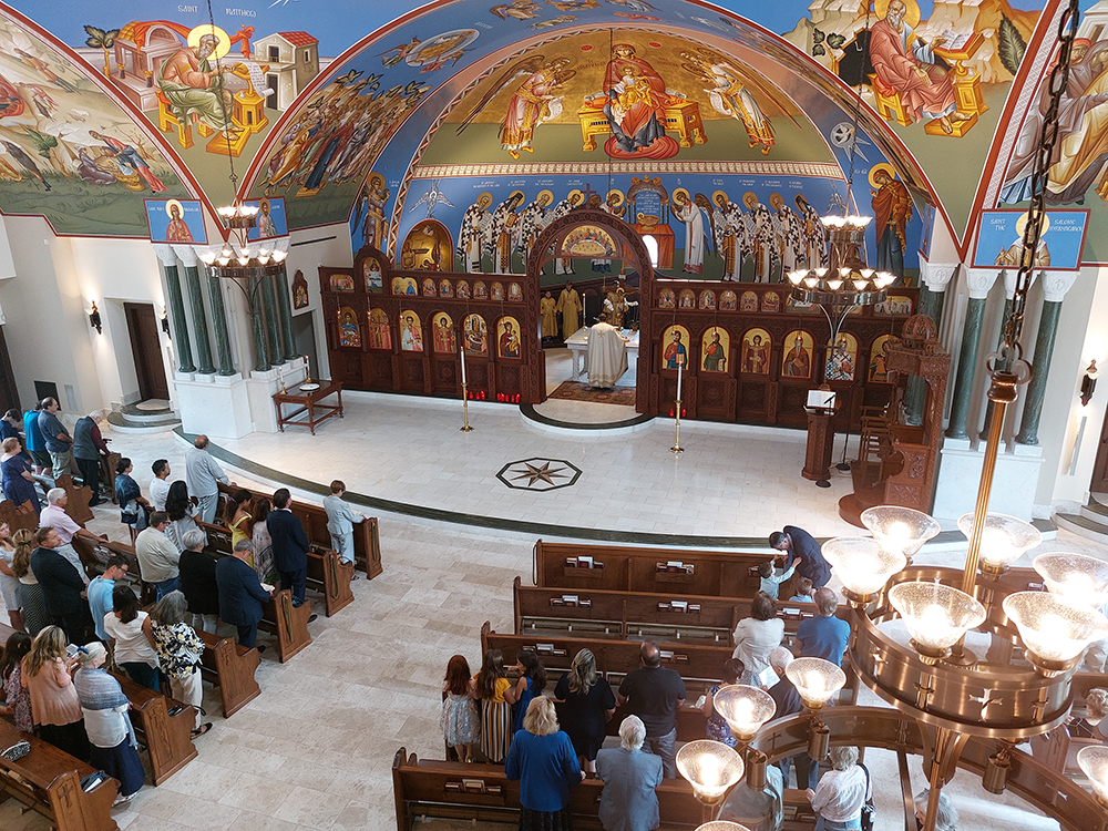People attend a service at Dormition of the Virgin Mary Greek Orthodox Church of the Hamptons in Southampton, New York, on Sept. 11, 2022. RNS photo by Adelle M. Banks