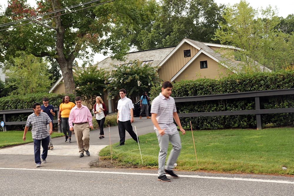 Residents and caregivers walk from US Autism Homes to Dormition of the Virgin Mary Greek Orthodox Church of the Hamptons in Southampton, New York, on Sept. 11, 2022. RNS photo by Adelle M. Banks