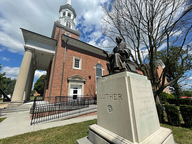 A statue of Martin Luther at the campus of United Lutheran Seminary in Gettysburg, Pennsylvania. RNS photo by Jack Jenkins