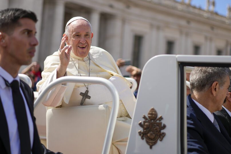 Pope Francis leaves at the end of the beatification ceremony of late Pope John Paul I, in St.Peter’s Square at the Vatican, Sept. 4, 2022. (AP Photo/Andrew Medichini)