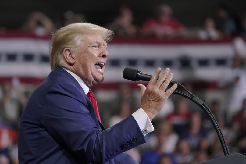 Former President Donald Trump speaks at a rally in Wilkes-Barre, Pennsylvania, Sept. 3, 2022. (AP Photo/Mary Altaffer)
