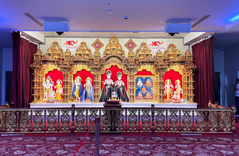 A brightly illuminated display inside BAPS Shri Swaminarayan mandir in Pewaukee, Wisconsin. RNS photo by Richa Karmarkar