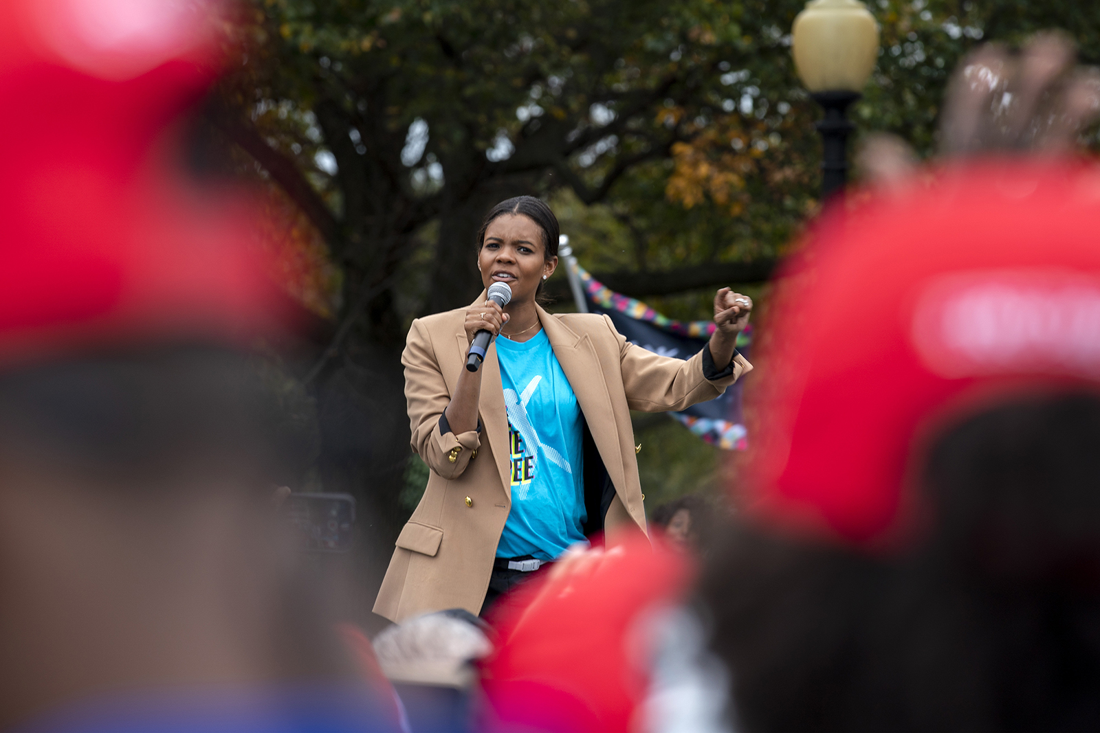 Conservative commentator and political activist Candace Owens speaks during a meeting on The Ellipse at the White House on Saturday, October 10, 2020, in Washington.  (AP Photo/Jose Luis Magana)