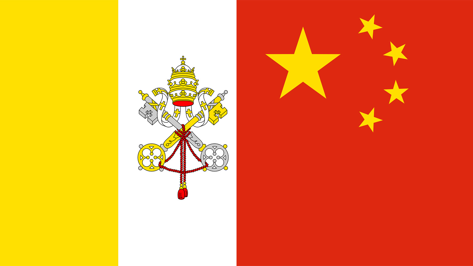 The national flags of Vatican City, left, and China. Courtesy images