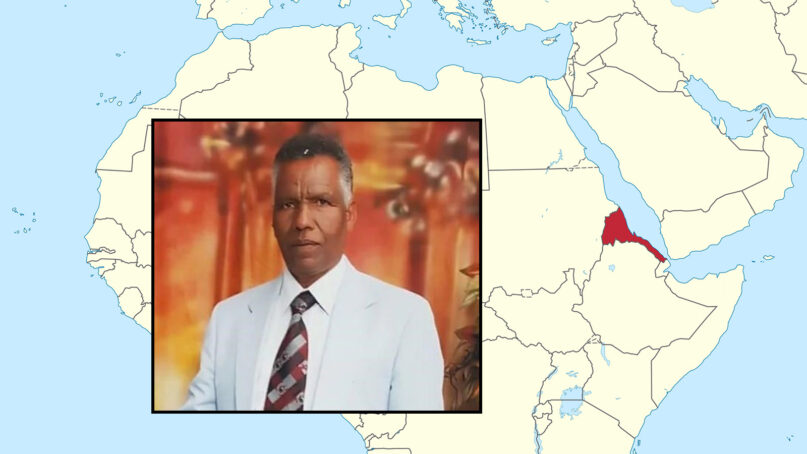 Jehovah’s Witness Tesfazion Gebremichael, inset, has been detained in Eritrea, red, for more than a decade in eastern Africa. Photo courtesy of Jehovah’s Witnesses