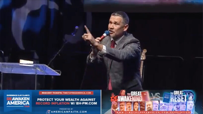 Tennessee Pastor Greg Locke speaks at an event recently as part of the ReAwaken America Tour. Video screen grab
