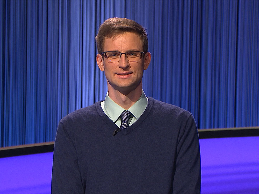 The Rev. David Sibley competes on Jeopardy!. Photo courtesy of Jeopardy! Productions