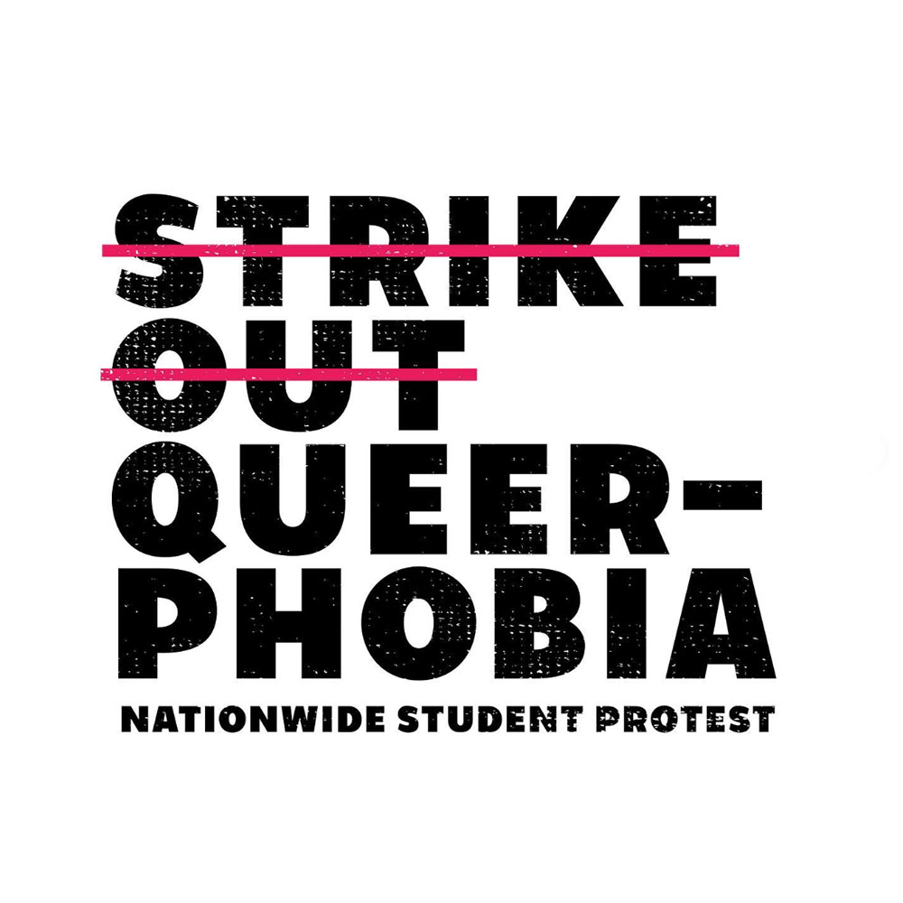 Social media post for the “Strike Out Queer-Phobia" protest. Screen grab