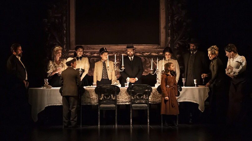 The Broadway company in the Seder scene of Tom Stoppard’s play “Leopoldstadt.” Photo by Joan Marcus/Leopoldstadt