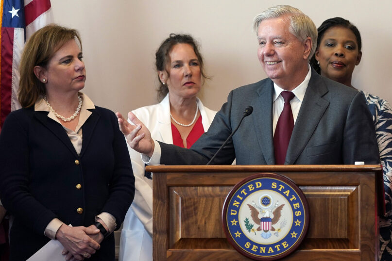 Sen. Lindsey Graham, R-S.C., speaks during a news conference to discuss the introduction of the Protecting Pain-Capable Unborn Children from Late-Term Abortions Act on Capitol Hill, Sept. 13, 2022, in Washington. (AP Photo/Mariam Zuhaib)
