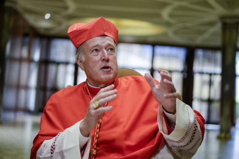 Newly created Cardinal Robert W. McElroy, bishop of San Diego, attends a reception for relatives and friends in the Paul VI Hall at the Vatican on Aug. 27, 2022. (AP Photo/Andrew Medichini)