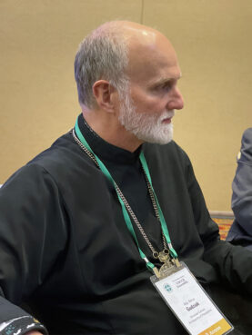 Ukrainian Catholic Archbishop Borys Gudziak speaks with press during the U.S. Conference of Catholic Bishops meeting in Baltimore on Wednesday, Nov. 16, 2022. RNS photo by Jack Jenkins