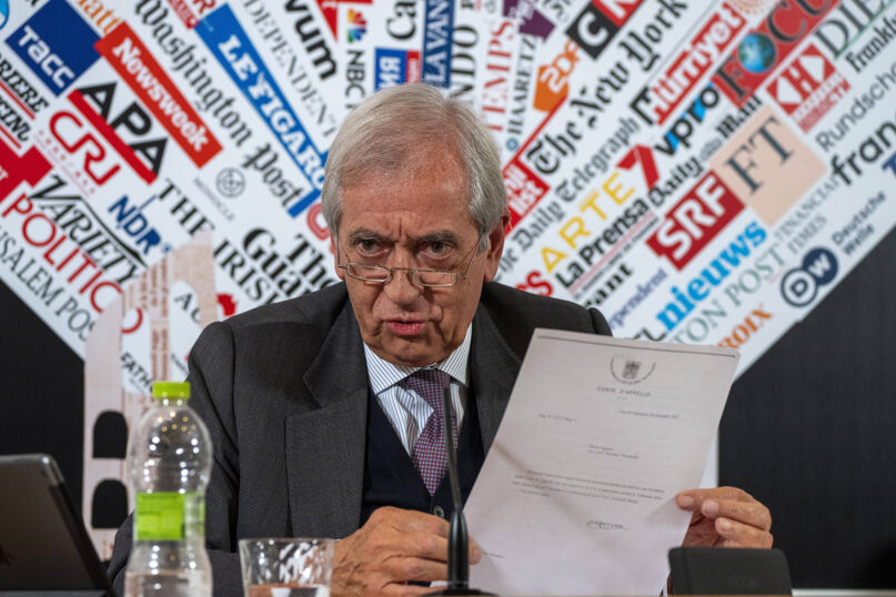 Libero Milone, the former Vatican first auditor general, speaks during a news conference at the Foreign Press Club in Rome, Nov. 17, 2022. Milone and his deputy, Ferruccio Panicco, have sued the Holy See for 9.3 million euros ($9.5 million) for wrongful dismissal, as a new litigious chapter opens in Pope Francis' troubled financial reform effort. (AP Photo/Domenico Stinellis)