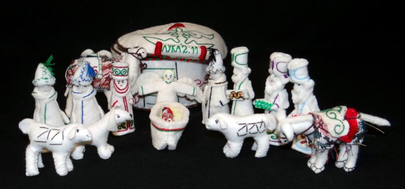 A handmade Nativity from Kyrgyzstan by an unknown artisan. Instead of a stable, it features a yurt, the traditional home of nomadic Kyrgyz people. (The Marian Library, University of Dayton</span>, <a class=