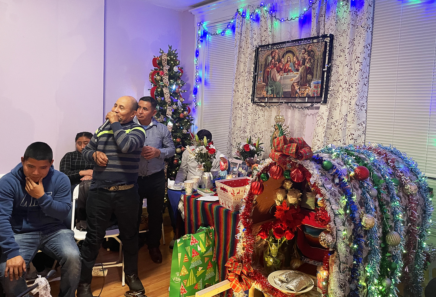Members of the Catholic Q'eqchi community gathered at a home in Norristown, PA. on Dec. 18, 2022 to celebrate the tradition of las posadas. RNS photo by Emily Neil