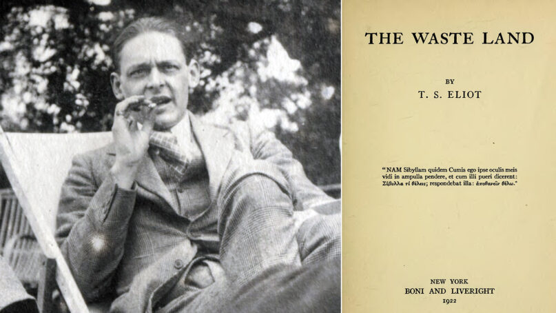 T.S. Eliot in 1923 and cover of 