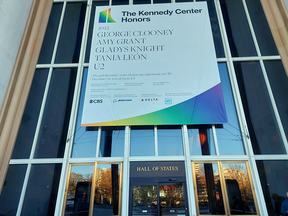 Signage for the 45th Kennedy Center Honors, Sunday, Dec. 4 2022, in Washington. RNS photo by Adelle M. Banks