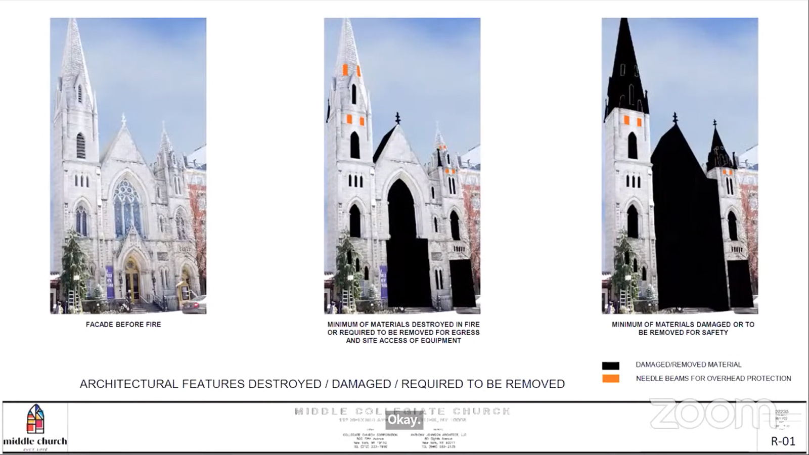 The Middle Collegiate Church facade is discussed during a virtual meeting of New York City’s Landmarks Preservation Commission, Tuesday, Dec. 13, 2022. Video screen grab