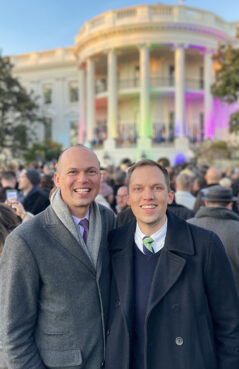 Rod Snyder, left, and Alex Orton pose on the South Lawn of the White House during the Respect for Marriage Act signing ceremony on Dec. 13, 2022, in Washington. Photo courtesy of Rod Snyder