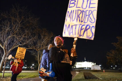 Nadine Seiler, of Waldorf, Md., demonstrates in Lafayette Park outside the White House in Washington, Thursday, Jan. 26, 2023, over the death of Tyre Nichols, who died after being beaten by Memphis police. (AP Photo/Jacquelyn Martin)