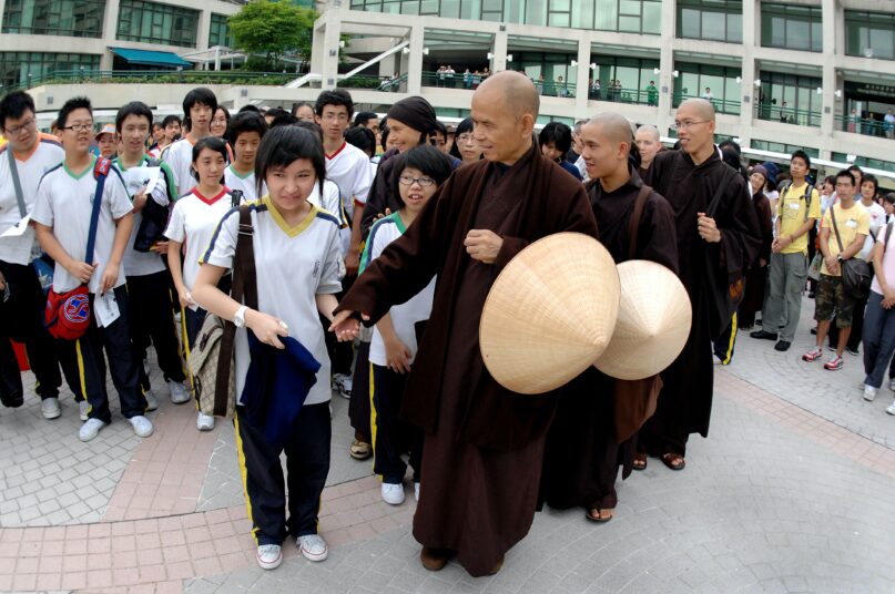 The late Zen master Thich Nhat Hanh leading a meditation walk. (Steve Cray/South China Morning Post via Getty Images)