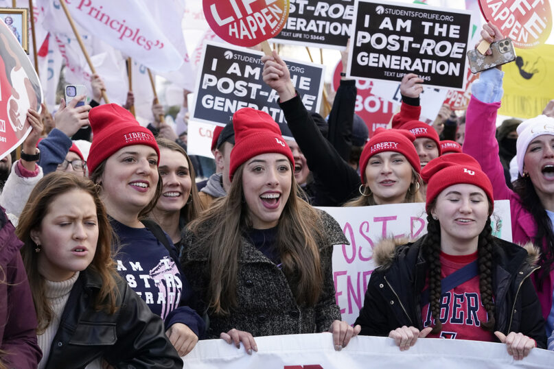 Anti-abortion demonstrators march toward the U.S. Supreme Court during the March for Life, Friday, Jan. 20, 2023, in Washington. (AP Photo/Alex Brandon)