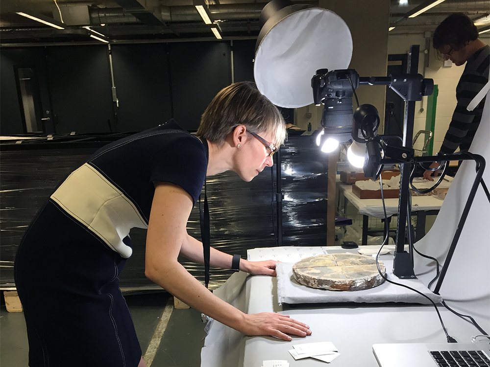 Amanda Luyster at the British Museum photographing the Chertsey tiles in 2017. Courtesy photo