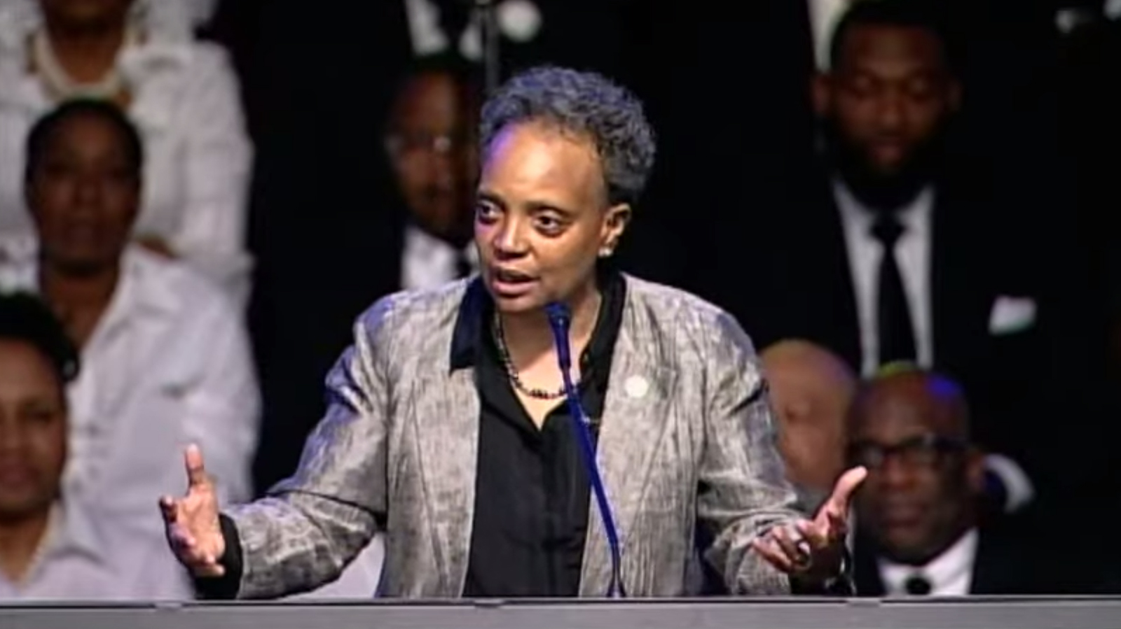 Chicago Mayor Lori Lightfoot speaks about the retirement of the Rev. James Meeks at Salem Baptist Church on Jan. 8, 2023, in Chicago. Video screen grab