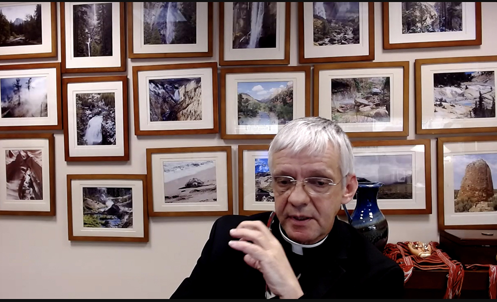 The Rev. Mike Carson, assistant director for the Subcommittee of Native American Affairs at the U.S. Conference of Catholic Bishops, speaks to the Catholic Native Boarding School Accountability and Healing Project in a Jan. 23, 2023, webinar. (GSR video screen grab)