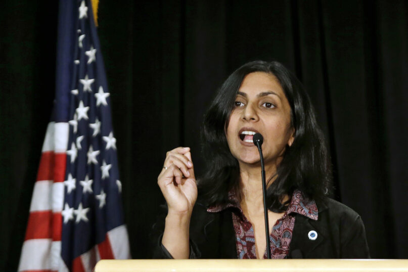 FILE - New Seattle City Councilmember Kshama Sawant speaks during an inauguration ceremony for city officials Monday, Jan. 6, 2014, in Seattle. One of Sawant’s earliest memories of the caste system was hearing her grandfather – a man she “otherwise loved very much” – utter a slur to summon their lower-caste maid. Now an elected official in a city thousands of miles from India, she has proposed an ordinance to add caste to Seattle’s anti-discrimination laws. (AP Photo/Elaine Thompson, File)