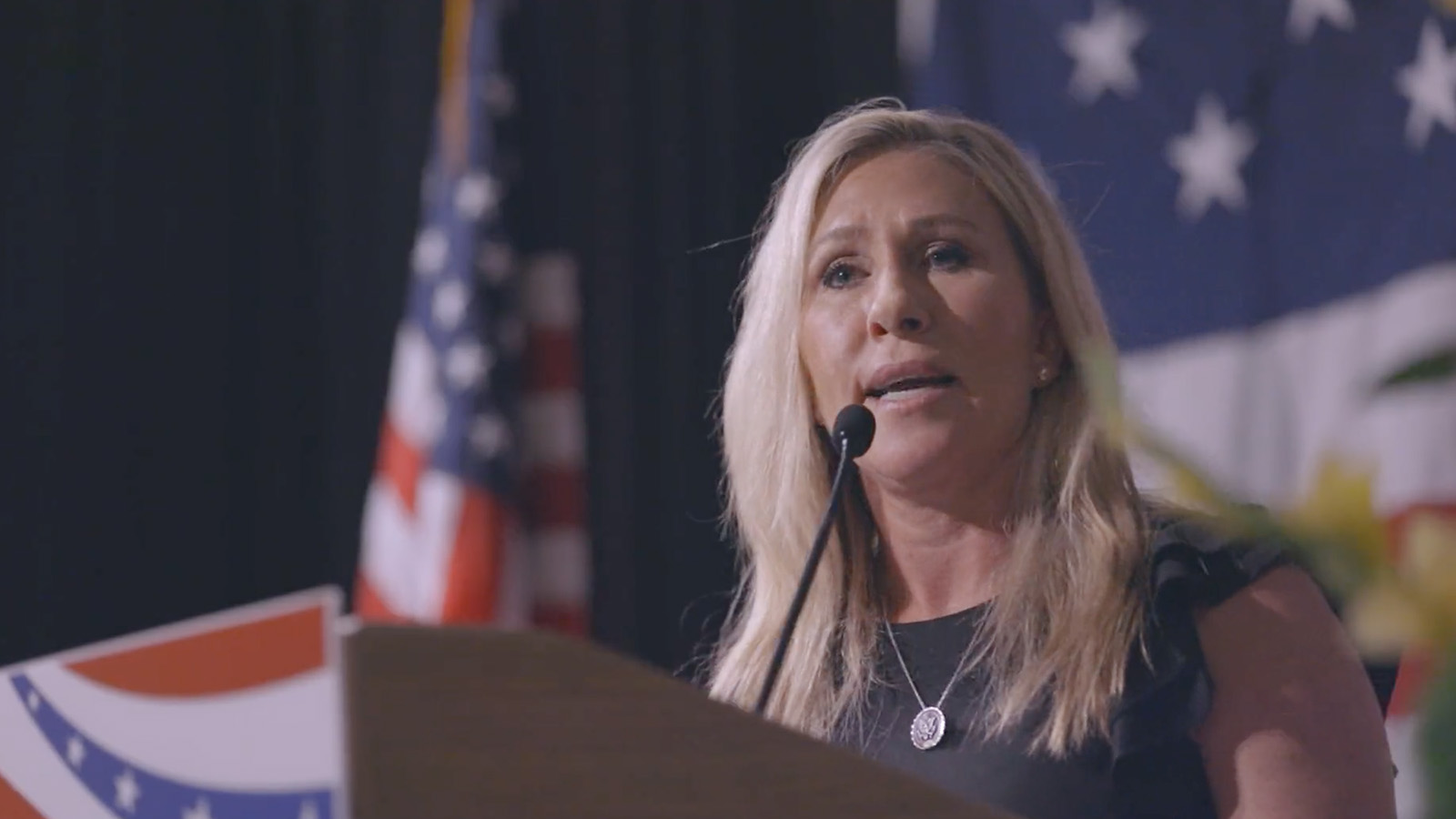 Rep. Marjorie Taylor Greene speaks at the Kootenai County Republican Central Committee Lincoln Day event in Coeur d'Alene, Idaho. Video screen grab
