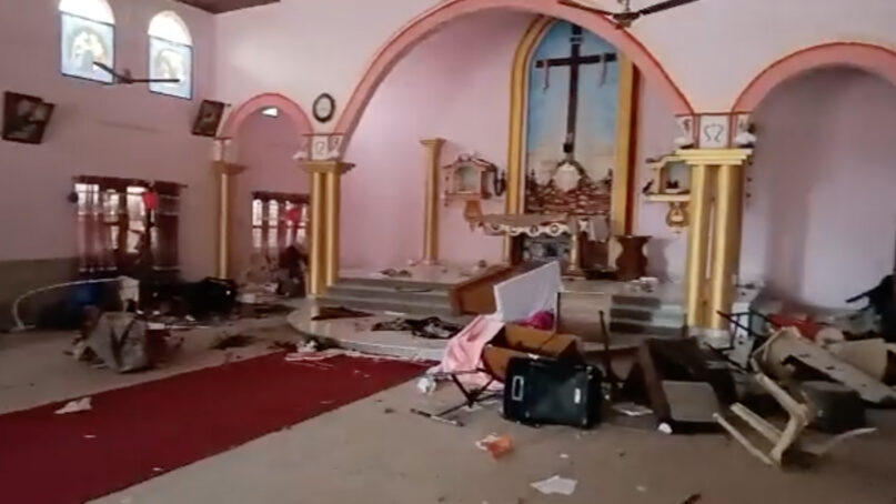 The interior of Sacred Heart Church in central India’s Narayanpur district, which was attacked on Jan. 2, 2023. Video screen grab