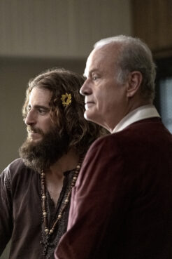 Jonathan Roumie as Lonnie Frisbee, left, and Kelsey Grammer as Chuck Smith in "Jesus Revolution." Photo by Dan Anderson/Lionsgate