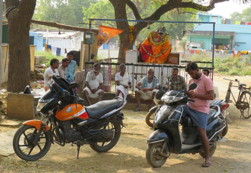 Villagers congregate in front of the Mariamman Temple in the village of Bandivaripalli in Andhra Pradesh, India, in early February 2023. Photo by Priyadarshini Sen