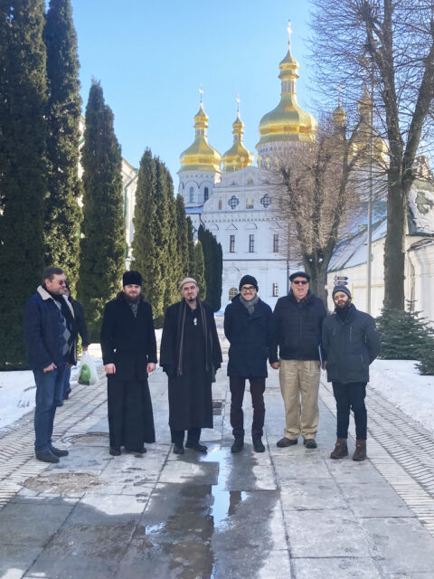 Members of the visiting delegation posed for a photo outside the Kyiv Pechersk Lavra, or the Kyiv Monastery of the Caves, a historic Eastern Orthodox Christian monastery. Photo courtesy of Rabbi Charles Feinberg