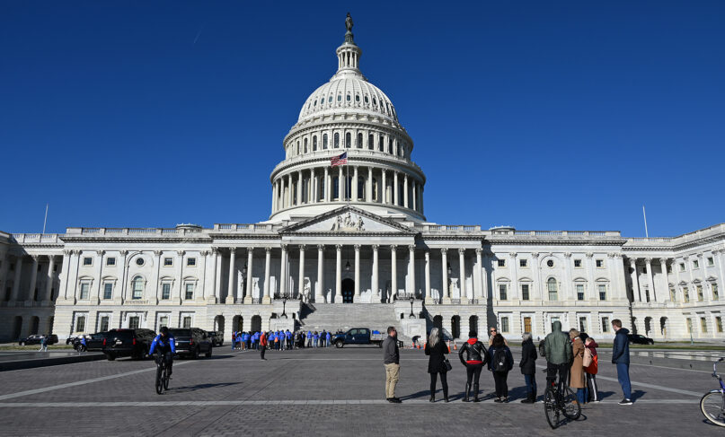 People stand outside the U.S. Capitol on March 9, 2023. (RNS photo/Jack Jenkins)