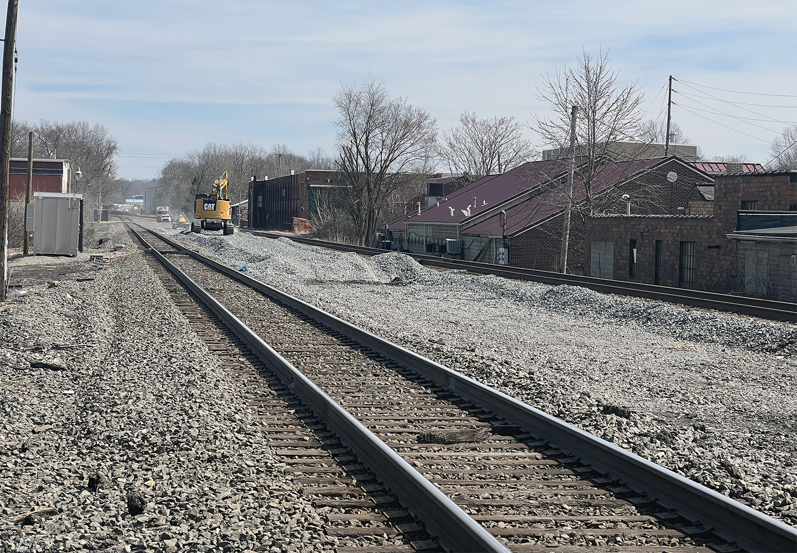 Crews work on rail lines in East Palestine, Ohio, on Tuesday, March 21, 2023. RNS photo by Kathryn Post