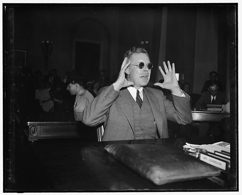 George Deatherage, Chief of the Knights of the White Camellia, testifies before Congress in May 1939. Photo courtesy of Library of Congress/Creative Commons