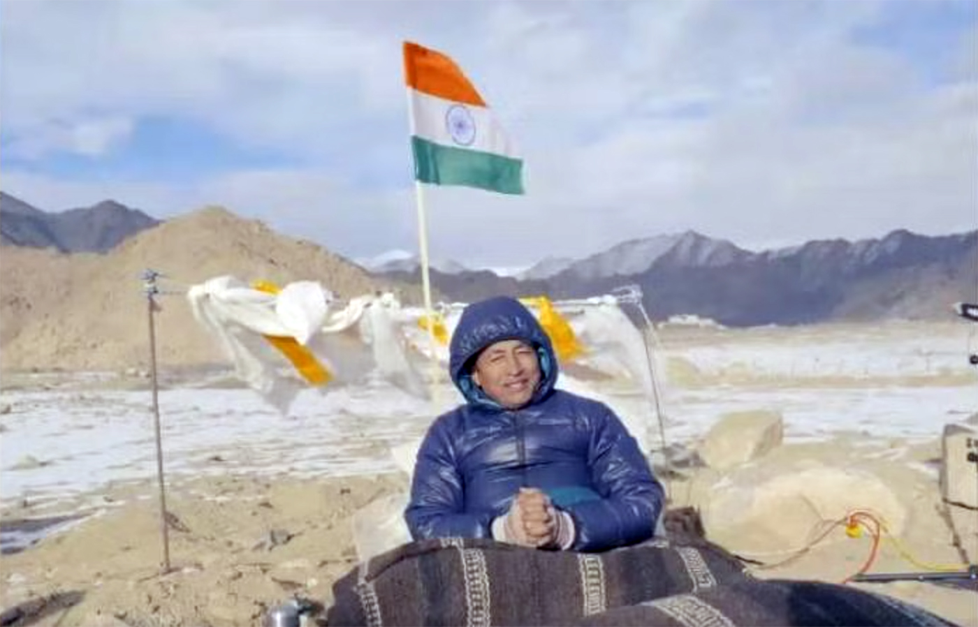 Social reformist Sonam Wangchuk during his five-day climate fast to “save Ladakh”. Photo via Twitter/Sonam Wangchuk