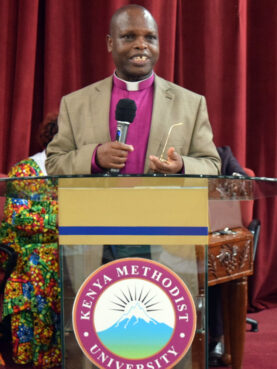 Presiding Bishop Joseph Ntombura speaks at a Kenya Methodist University event. Photo via social media