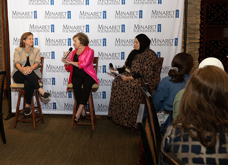 Texas State Rep. Ann Johnson, left, and Dorothy Gibbons of The Rose, center, attend the Minaret Foundation's Muslim Women's Forum as guest speakers on Oct. 23, 2022, in Houston. Photo courtesy of the Minaret Foundation