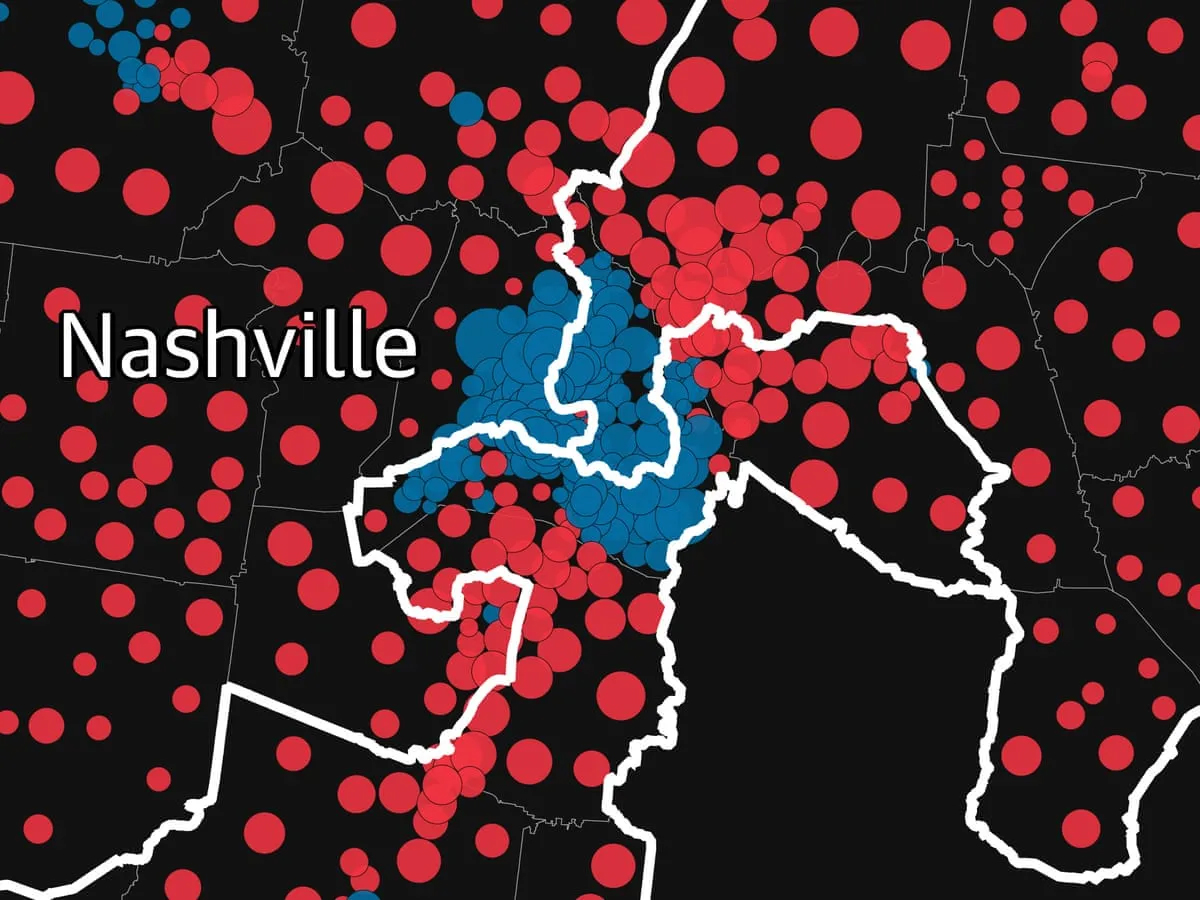 The newly gerrymandered congressional districts that split up Nashville's voting block. Courtesy image