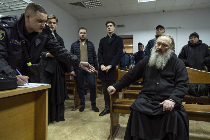 Metropolitan Pavel, the abbot of the Kyiv-Pechersk Lavra monastery waits for the court decision in Kyiv, Ukraine, Saturday, April 1, 2023. A Kyiv court ordered Metropolitan Pavel to be put under house arrest Saturday after Ukraine's top security agency said he was suspected of justifying Russian aggression, a criminal offense. (AP Photo/Mstyslav Chenov)