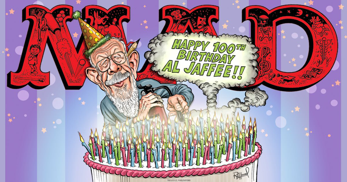 Mad Magazine's cartoon for Al Jaffee's 100th birthday in 2021. Image via Mad Magazine