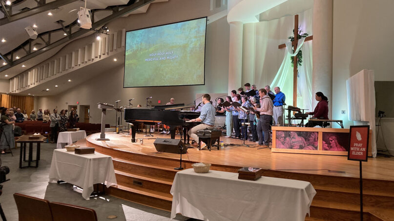 Musicians perform during a Palm Sunday service at Chapel Hill Bible Church in Chapel Hill, North Carolina, on April 2, 2023. RNS photo by Yonat Shimron