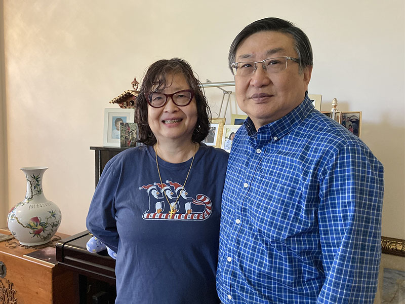 Sandy and Tin-Lup Wong resigned from Chapel Hill Bible Church in March, saying the church racially discriminated against them. They are pictured in their Chapel Hill home on March 14, 2023. RNS photo by Yonat Shimron.
