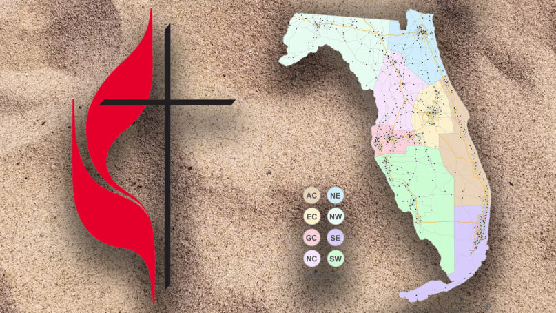 The United Methodist Church logo, left, and a map of districts in the Florida Annual Conference of the United Methodist Church. Courtesy images