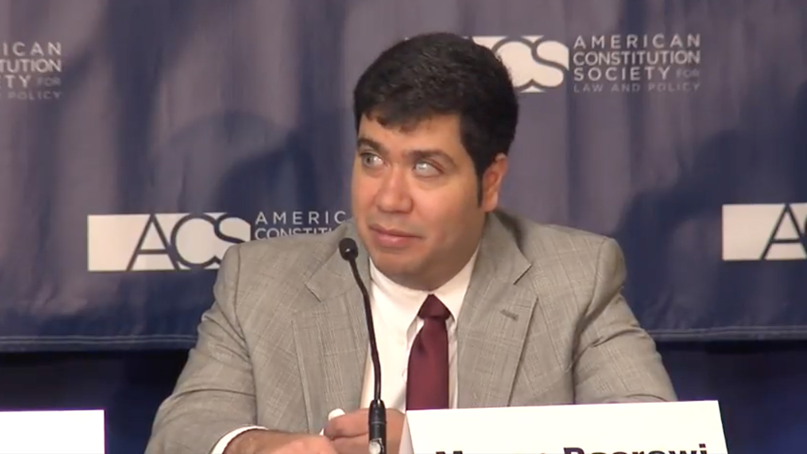 Mazen Basrawi participates in a panel hosted by the American Constitution Society in 2017. Video screen grab