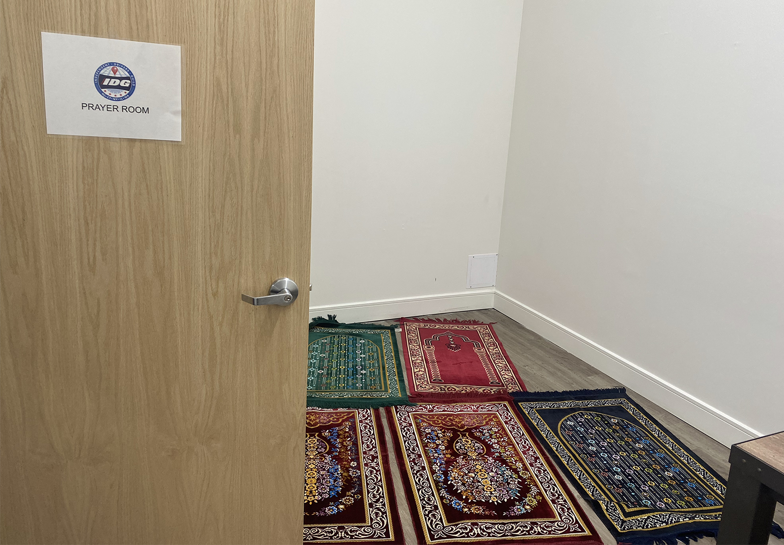 The prayer room at the Independent Drivers Guild (IDG) offices in Long Island City, New York. Photo by Tori Luecking