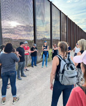 A group of women from Women of Welcome join together for a conversation about immigration at the southern border of the United States. Courtesy of Stensrud